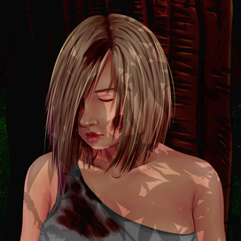 Раненая девушка под деревом