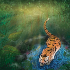 Иллюстрация тигра в тропическом лесу