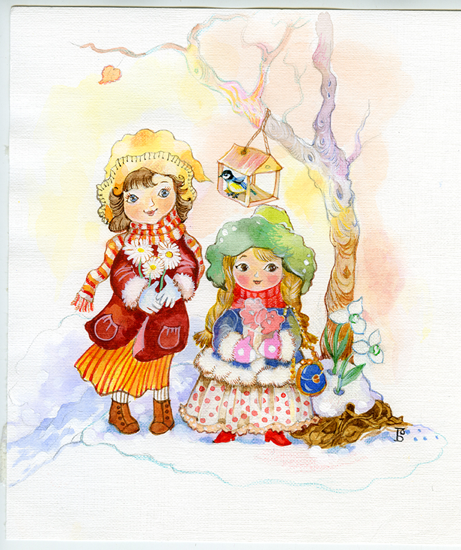 Две малышки под деревом