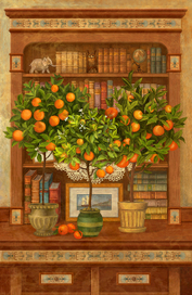 Книжный шкаф и мандарины