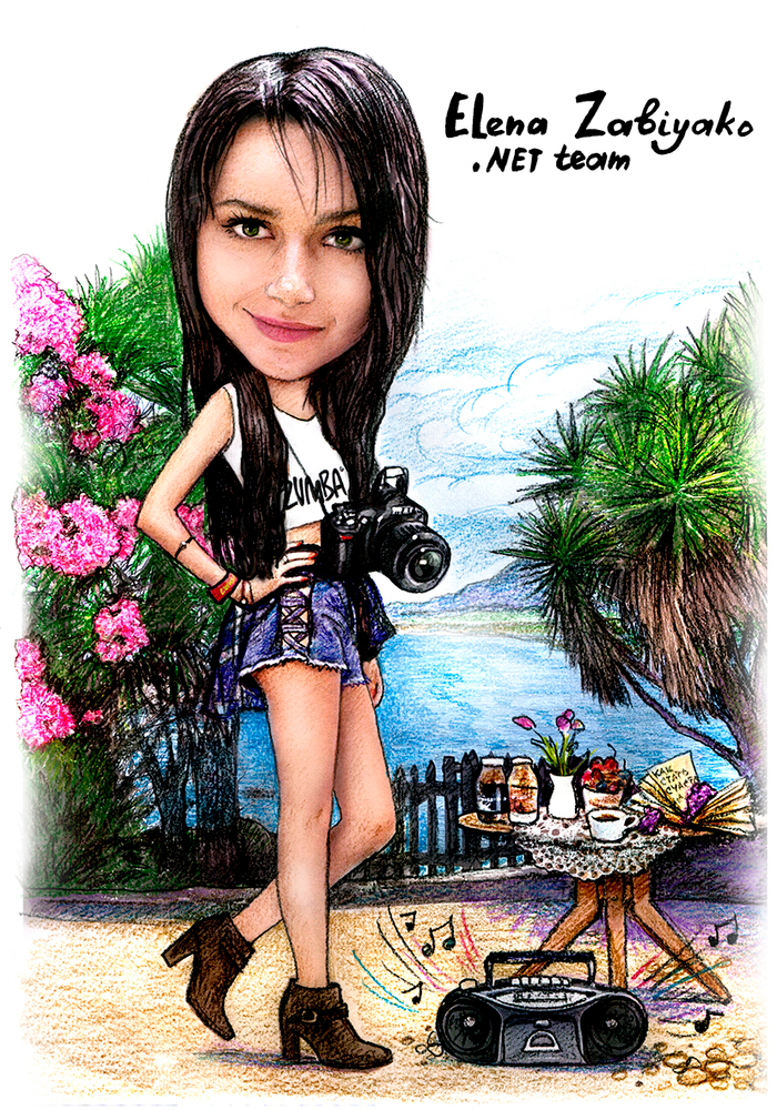 Шарж=портрет красавица  в шортиках