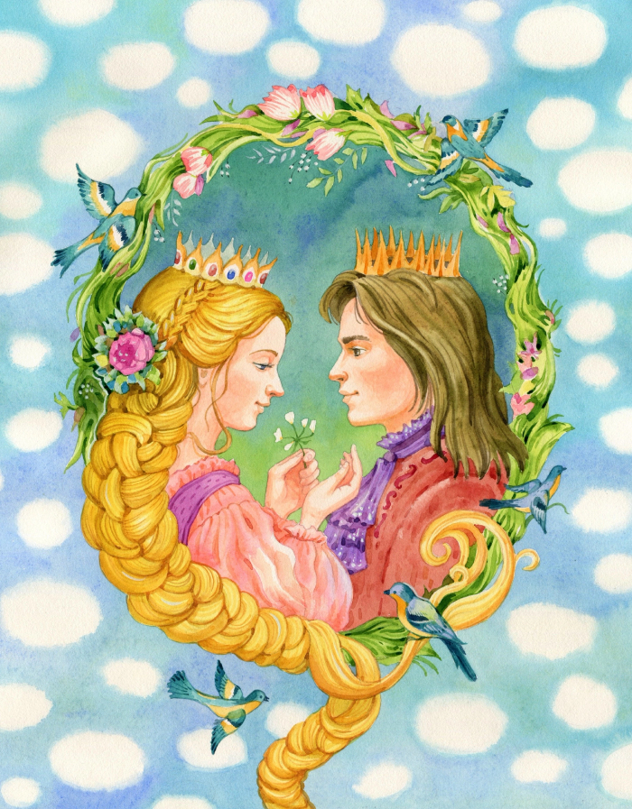 К сказке Братьев Гримм "Рапунцель" , на титул . Эксмо