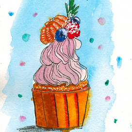 Капкейк с мандарином, черникой и брусникой