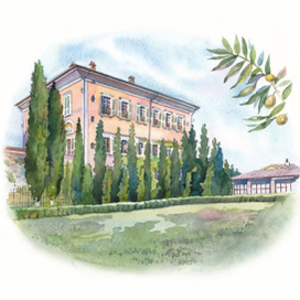 Вилла Il Borro. Тоскана. Иллюстрация для свадебного приглашения