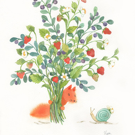 Лисенок, лесные ягоды и улитка.