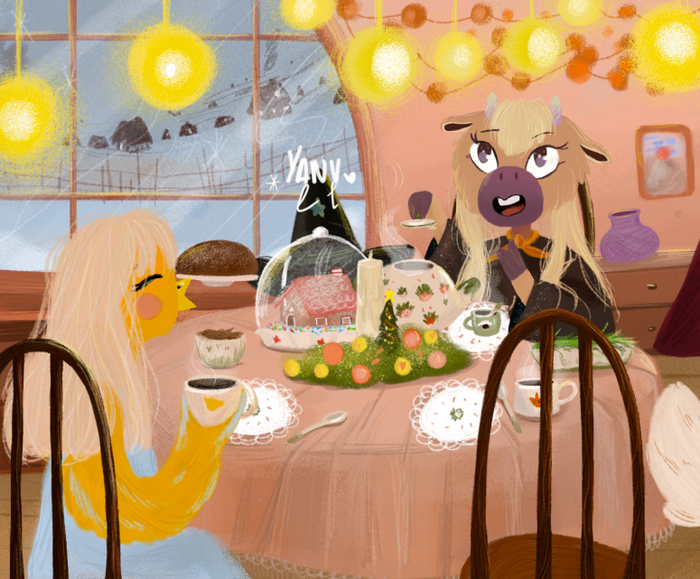 christmas illustration at the table