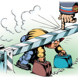 Новый закон для выезжающих (иллюстрация в журнал TimeOut)