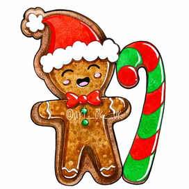 Имбирный человечек новогодняя иллюстрация акварелью 