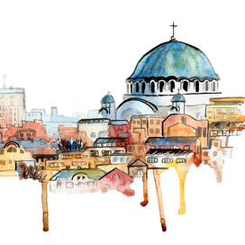 Акварельная иллюстрация Белград