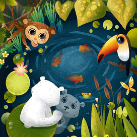 Белый мишка в джунглях