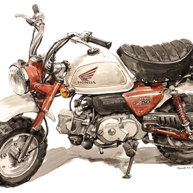 мокик Honda Monkey Z50, натурная зарисовка