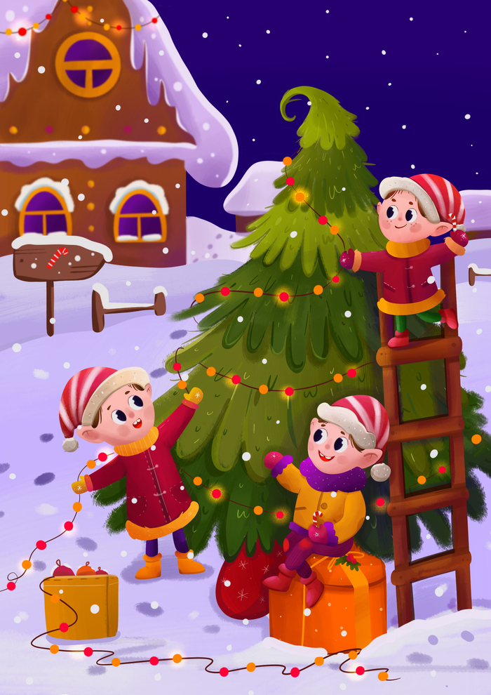 Эльфы у ёлки