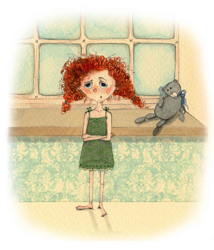 Рыжая девчушка.  Полуполосная иллюстрация