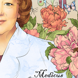 портрет доктора невролога с цветами и нервными клетками