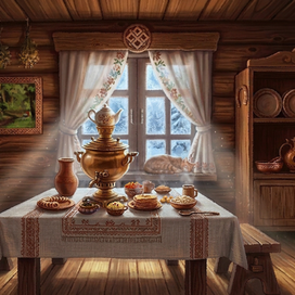 корчма зимний пейзаж за окном