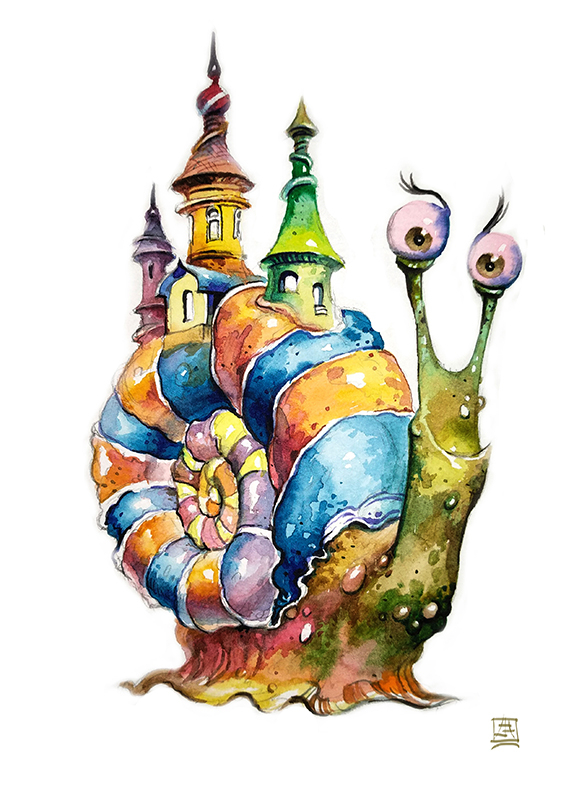 Акварельная миниатюра "Улитка"