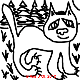 Лунной ночью опушка елового леса и кот. 