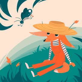 Лисенок и бабочка