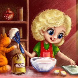 поварёнок печёт торт