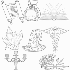 Линейные иконки на тему астрологии, мистики и эзотерики