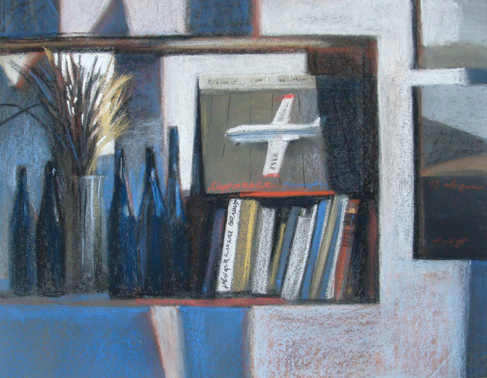 Полка в мастерской.2013. т.б., пастель. 50х65