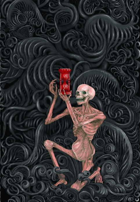 Скелет с часами