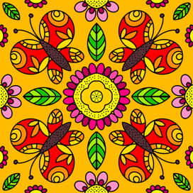 патерн с бабочками на желтом фоне