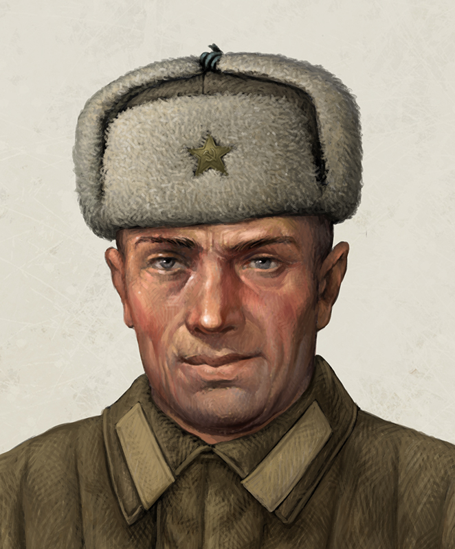 Фрагмент работы на этапе. Красноармеец в ватной телогрейке и шапке-ушанке.