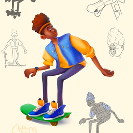Персонаж темнокожий скейтер