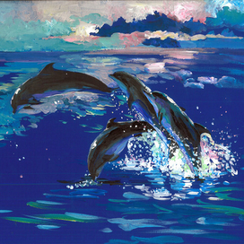 ФИНАЛ КОНКУРСА ИЗОБРАЗИТЕЛЬНОГО ИСКУССТВА О ДИКОЙ ПРИРОДЕ «ЗОЛОТАЯ ЧЕРЕПАХА»: "Дельфины"