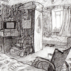 "С училища" фильм. Эскиз комнаты Таньки