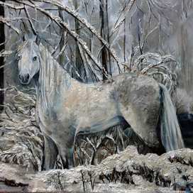 Ке́лпи - конь в яблоках (хм, акрил, интеллектуальные краски Pebeo 60Х80 2015)