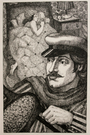 Иллюстрация к 12 стульям, Остап и стул