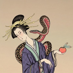 Японская девушка со змеей 