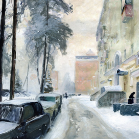 Снежное утро. Этюд.