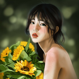 Girl with sunflowers