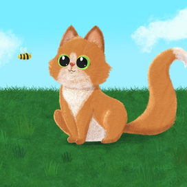 Рыжий котик и пчела