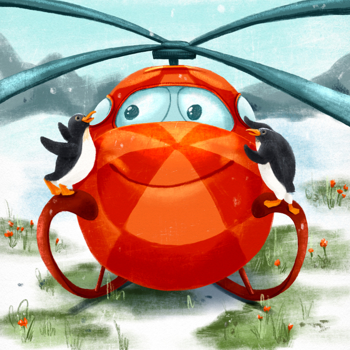 Серия иллюстраций про вертолетик в клеточку. 