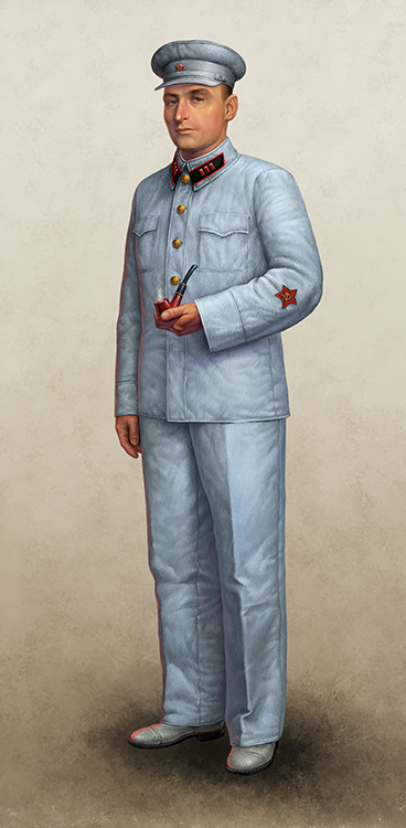 Командир в белом закрытом френче и белой фуражке