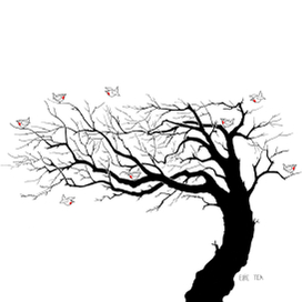 Зарянки. Птицы на дереве