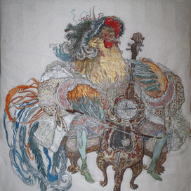 Новогодний Петух с часами -виолончелью