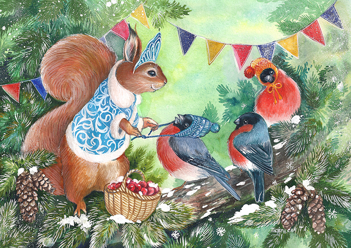 Белка и снегири