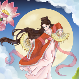 Танцующая девушка с веерами