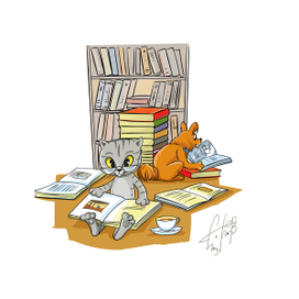 Кот и пес в библиотеке