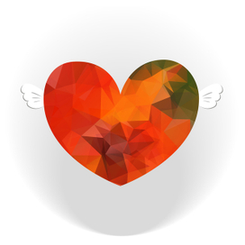 Vector heart background made of triangles. Retro background with heart. Geometric shapes.