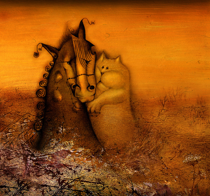 лошадь и кот