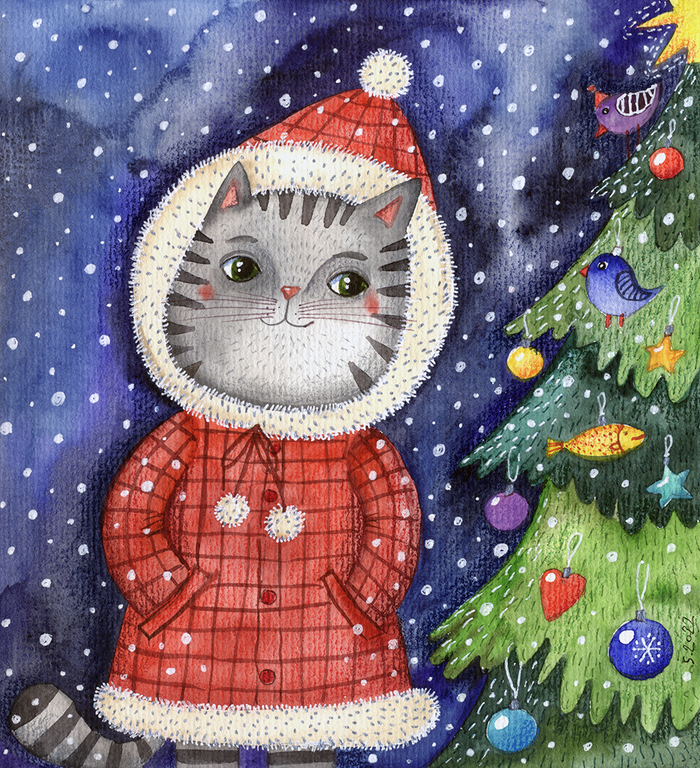 Любование новогодней ёлкой 🤩🎄🐈