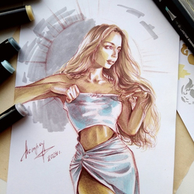 Девушка маркерами