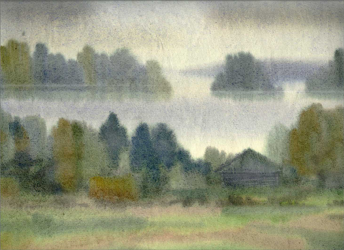 Карелия. Оз. Лазарево. Мой дом, 6 утра. Пора плыть, снимать сеть.