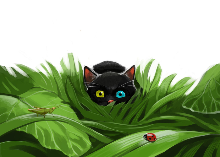 His hidden behind the long green grasses